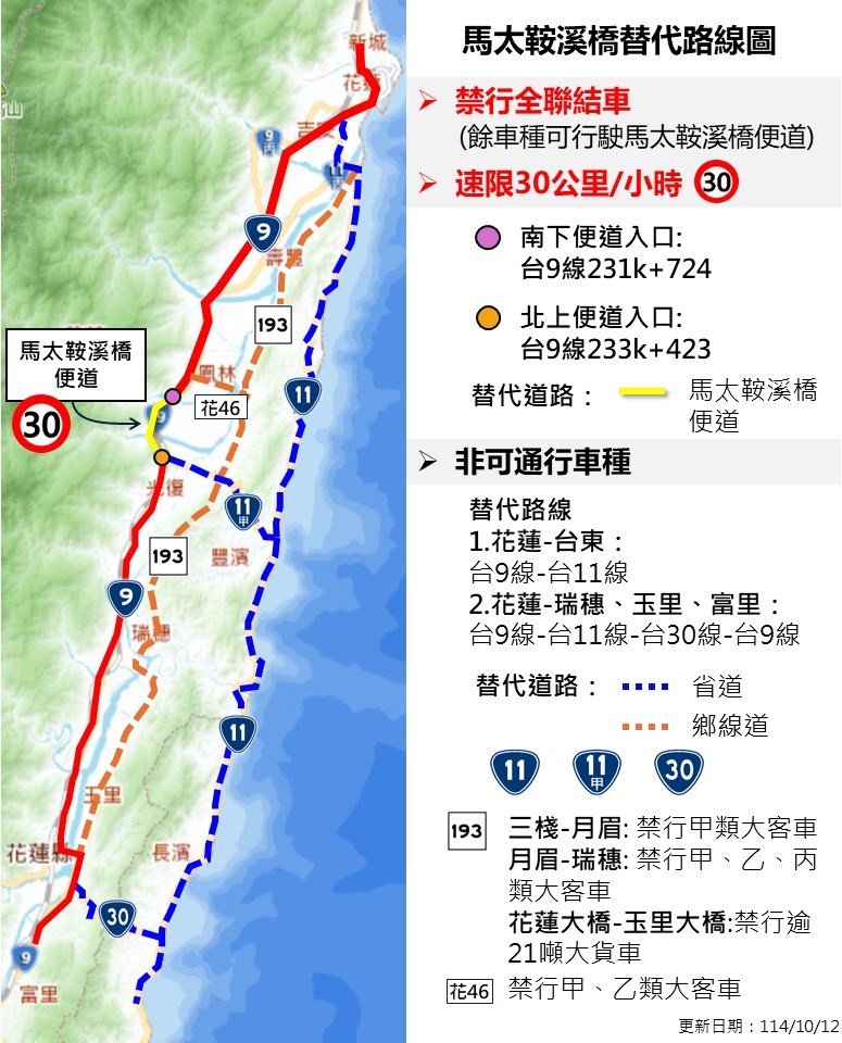 馬太鞍溪橋替代道路圖
